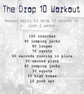 Work out routine, crunches, jumping jacks, squats, push ups